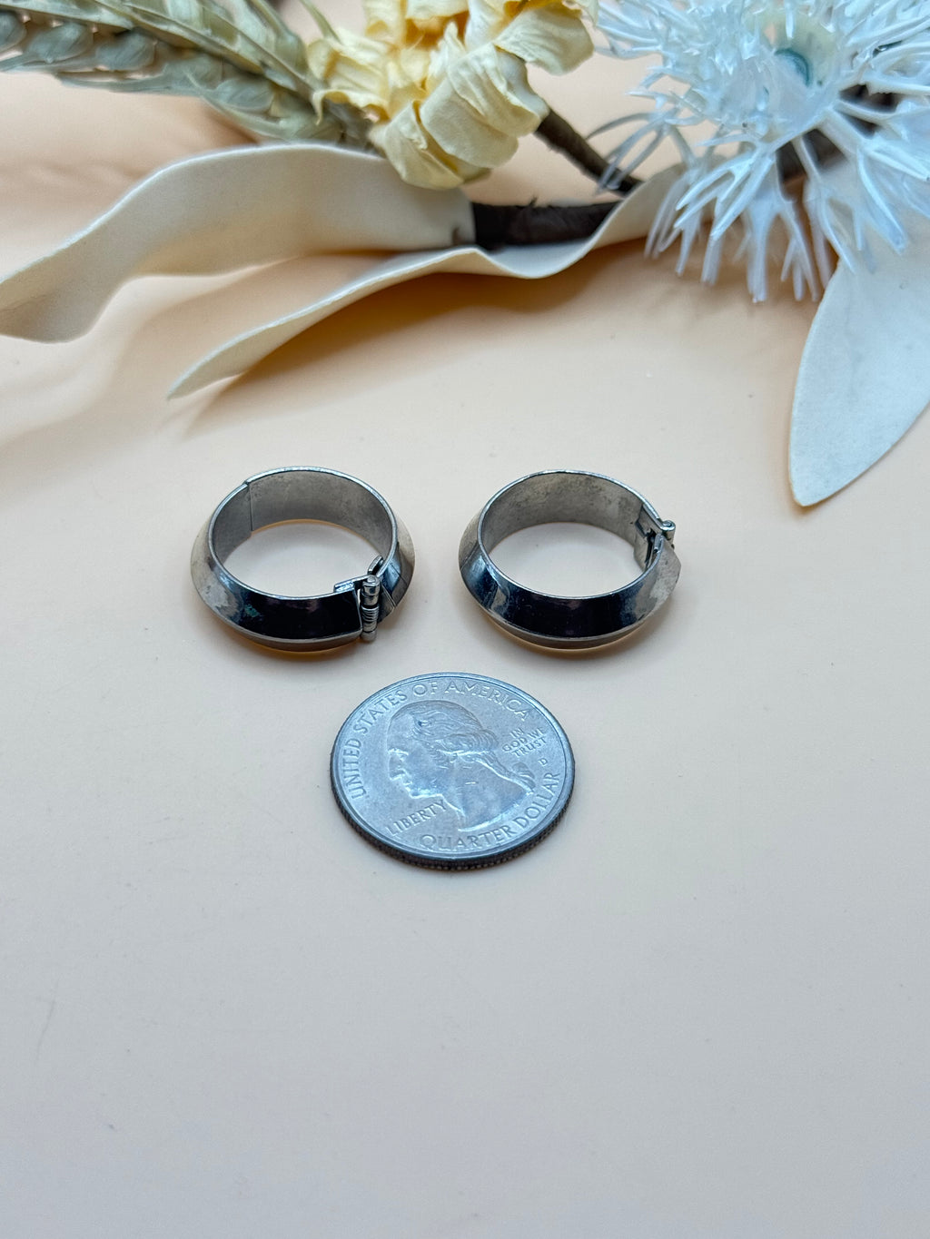 Vintage Silver Tone Wide Clip-On Hoop Earrings