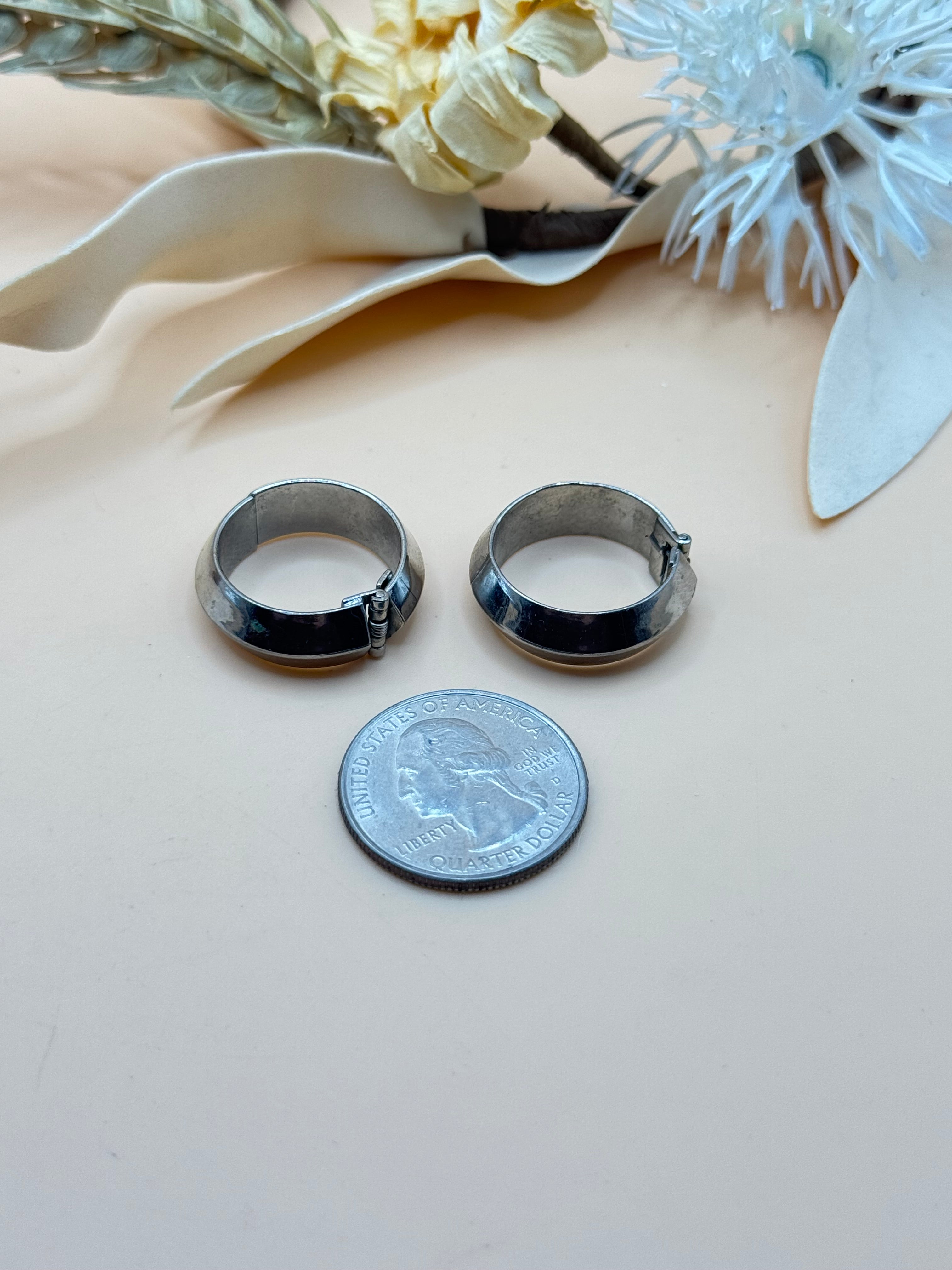 Vintage Silver Tone Wide Clip-On Hoop Earrings