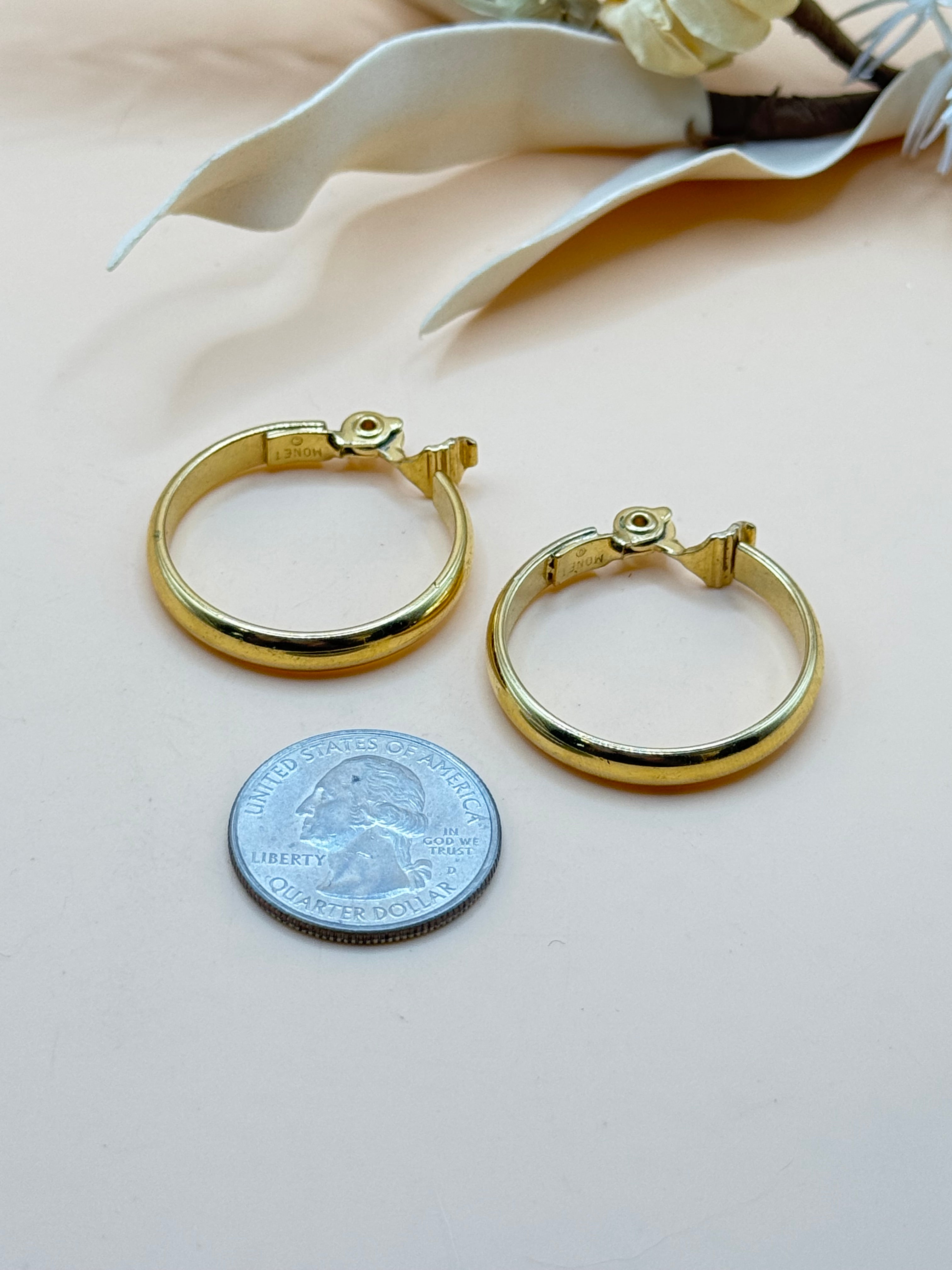 Vintage Monet Gold Tone Hoop Clip-On Earrings