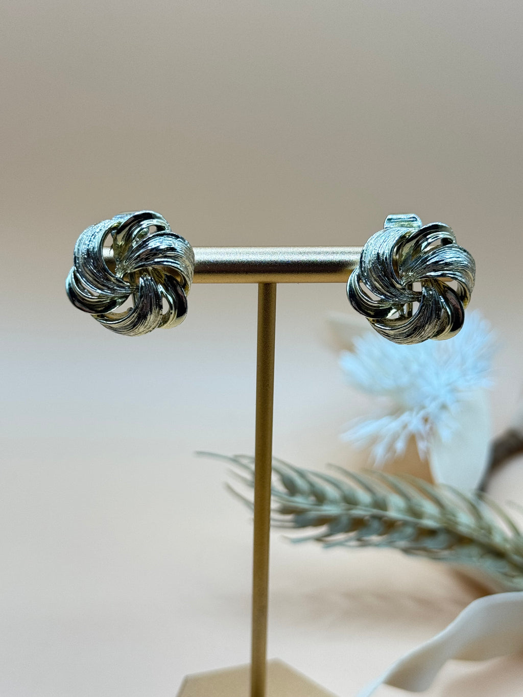 Vintage Lisner Gold Tone Textured Knot Clip-On Earrings