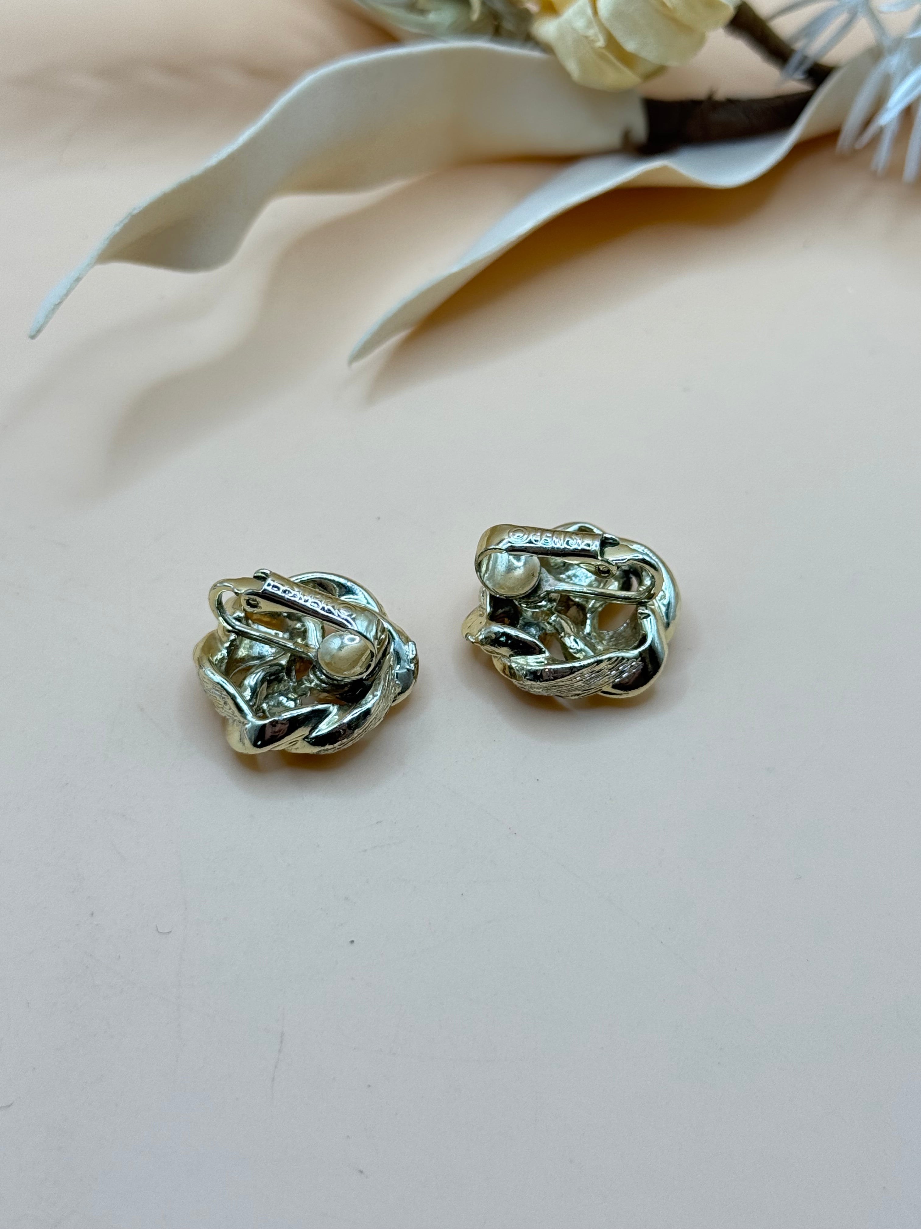 Vintage Lisner Gold Tone Textured Knot Clip-On Earrings