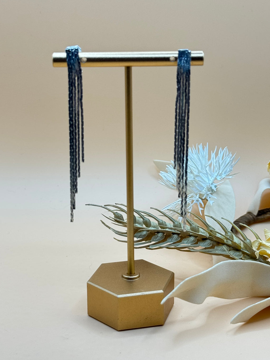 Vintage Silver Tone Chain Fringe Tassel Clip-On Earrings