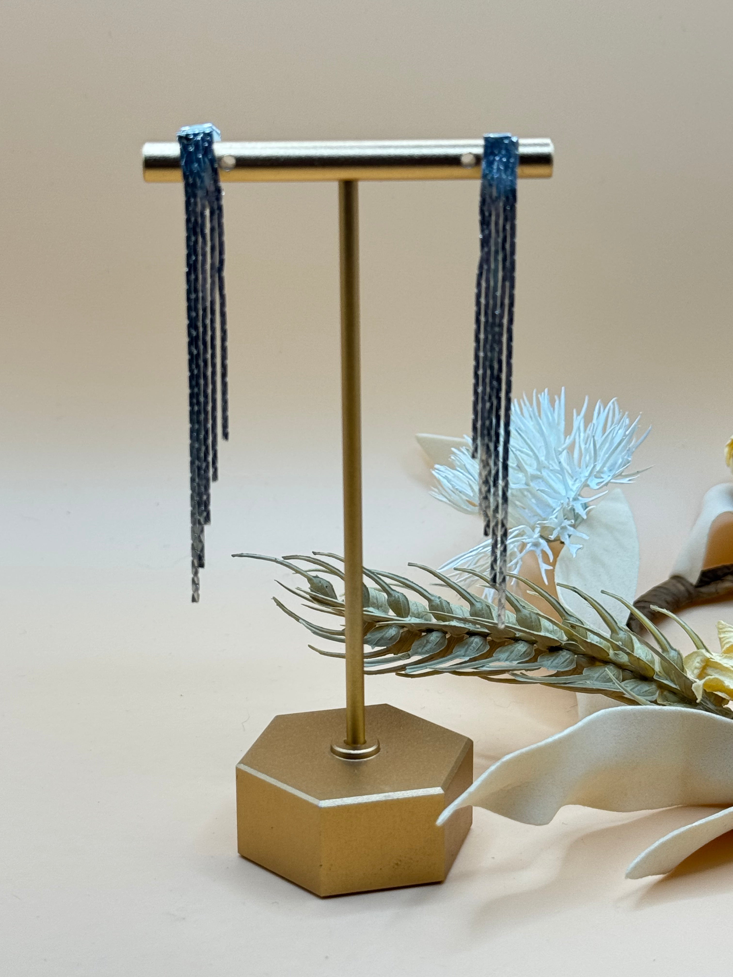 Vintage Silver Tone Chain Fringe Tassel Clip-On Earrings
