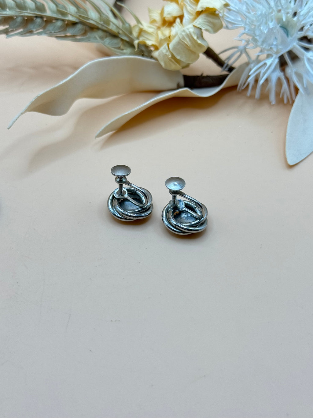 Vintage Silver Tone Swirl Screw-Back Earrings