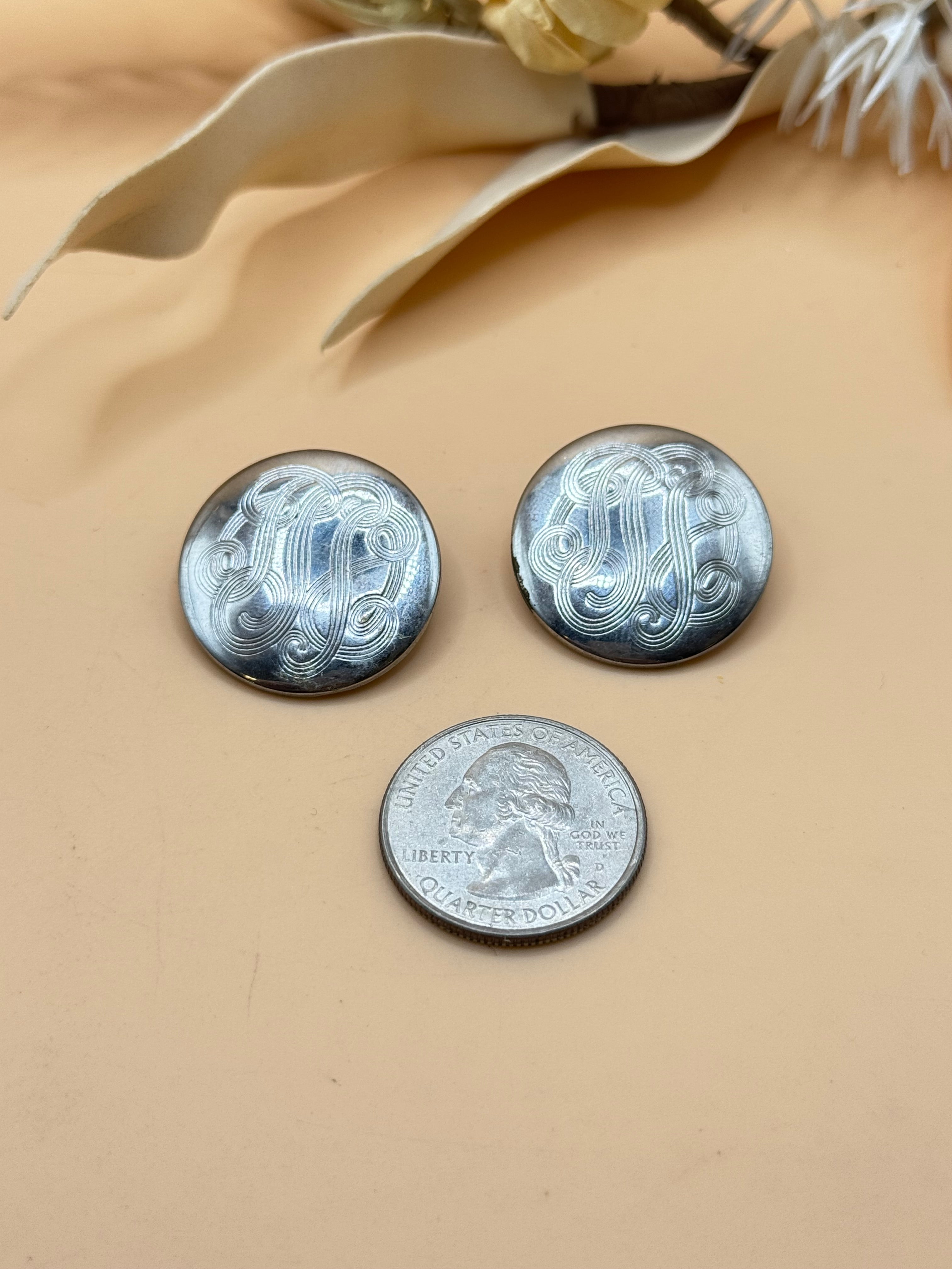 Vintage Alice Silver Tone Round Scrollwork Clip-On Earrings