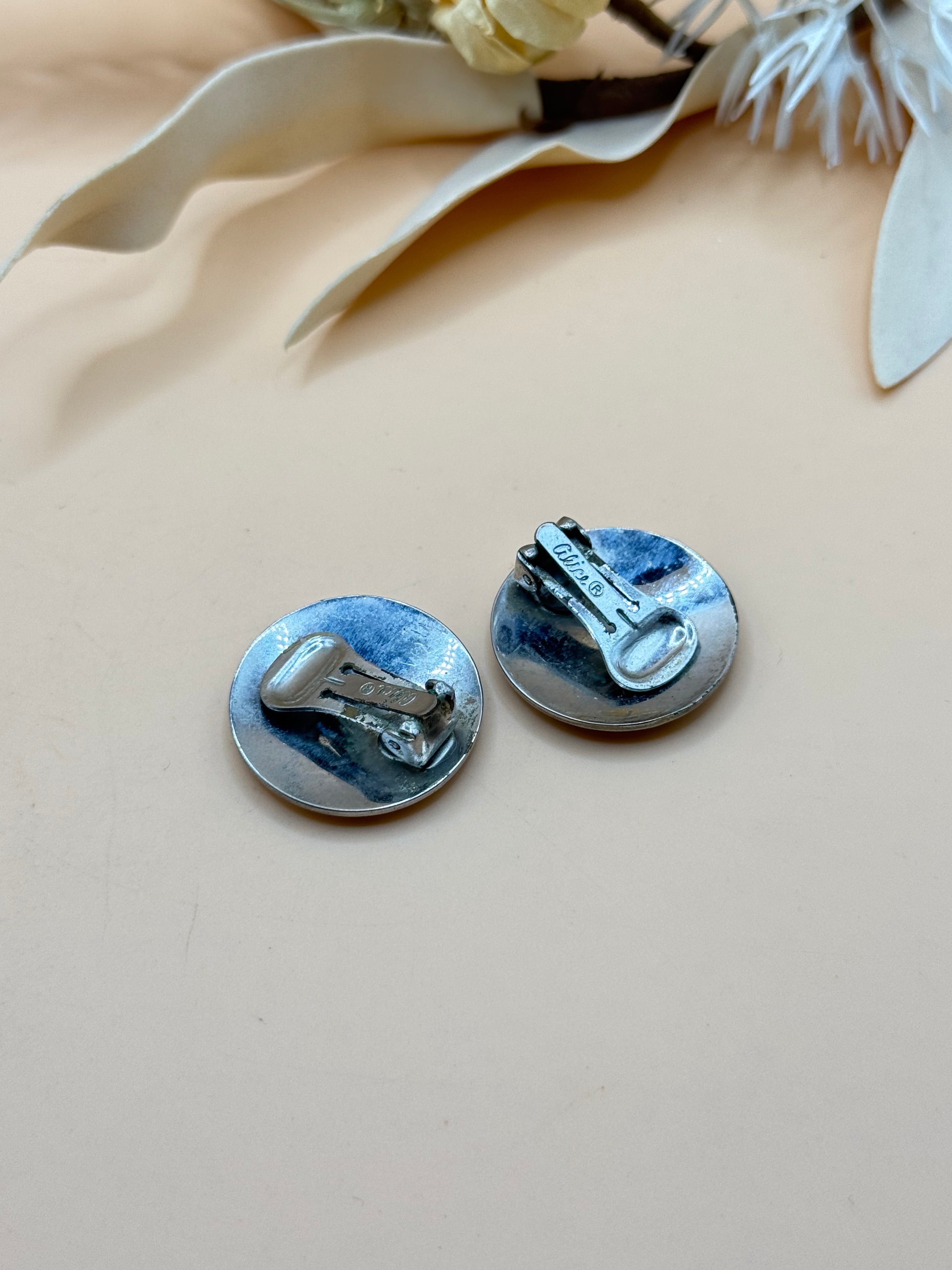 Vintage Alice Silver Tone Round Scrollwork Clip-On Earrings