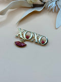 Vintage SFJ Gold Tone XOXO Red Heart & Lips Dangle Brooch