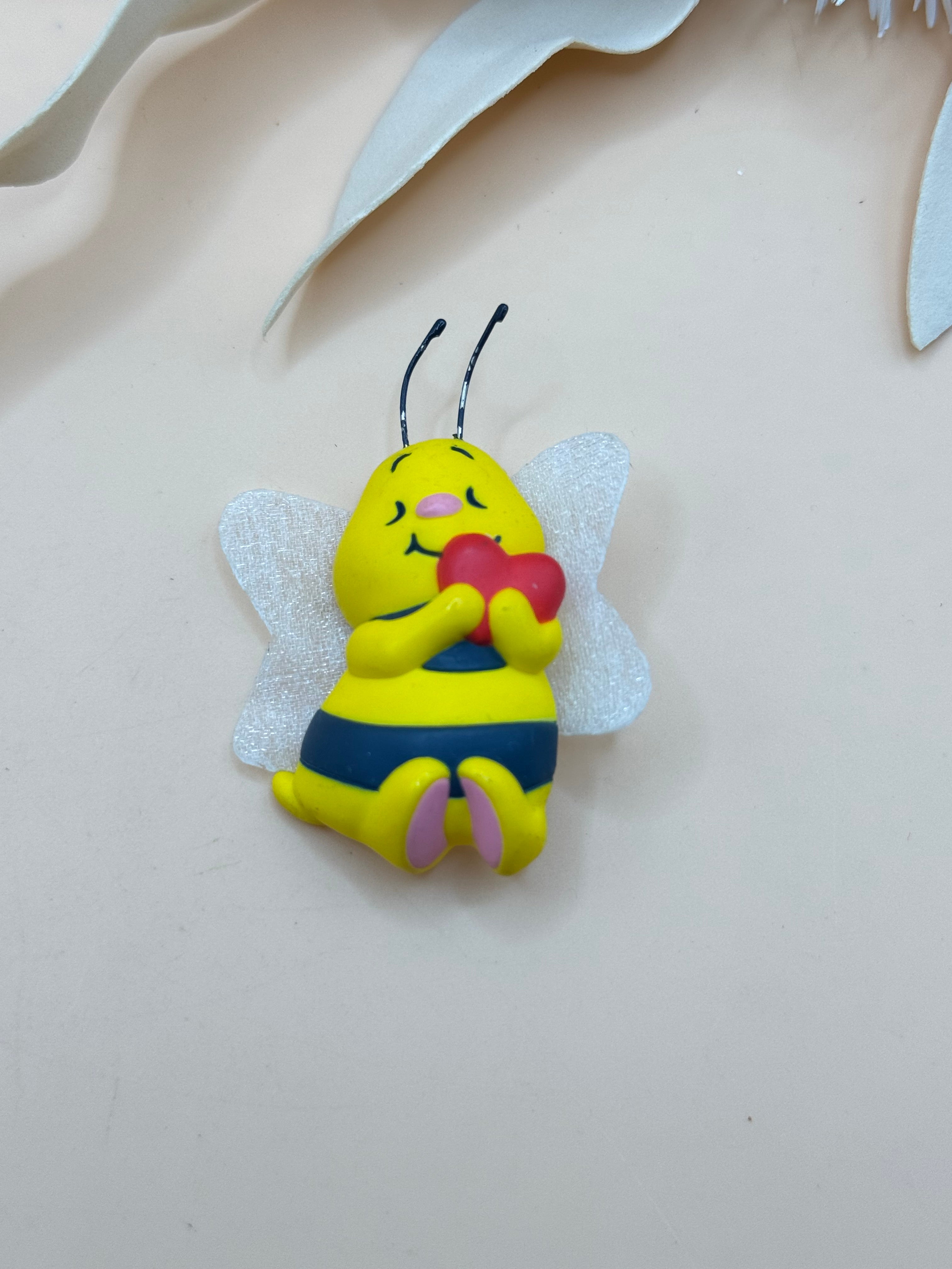 Yellow Bee Holding Red Heart Brooch