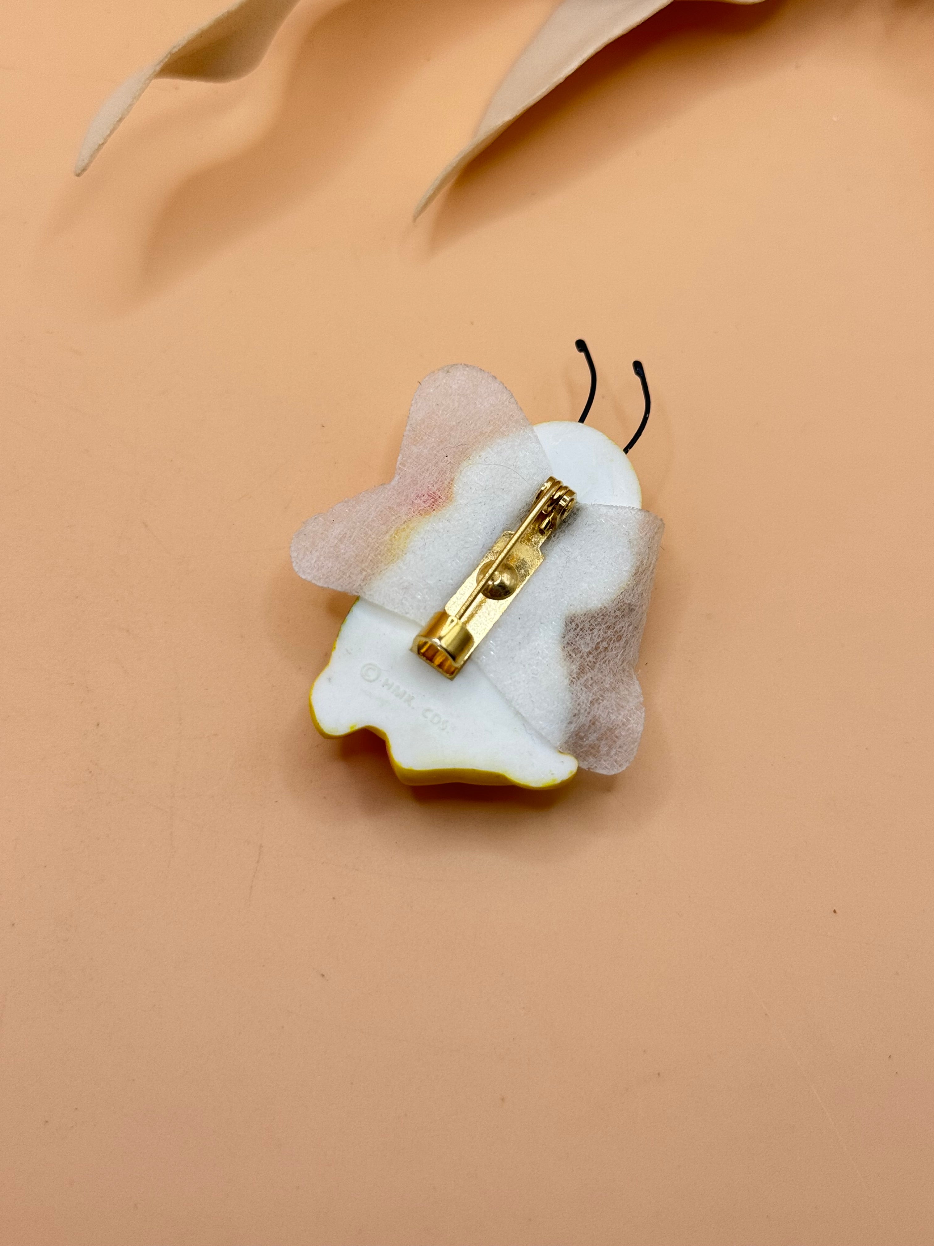 Yellow Bee Holding Red Heart Brooch