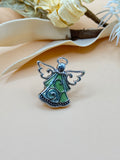 Silver Tone Green Enamel Angel Brooch Pendant