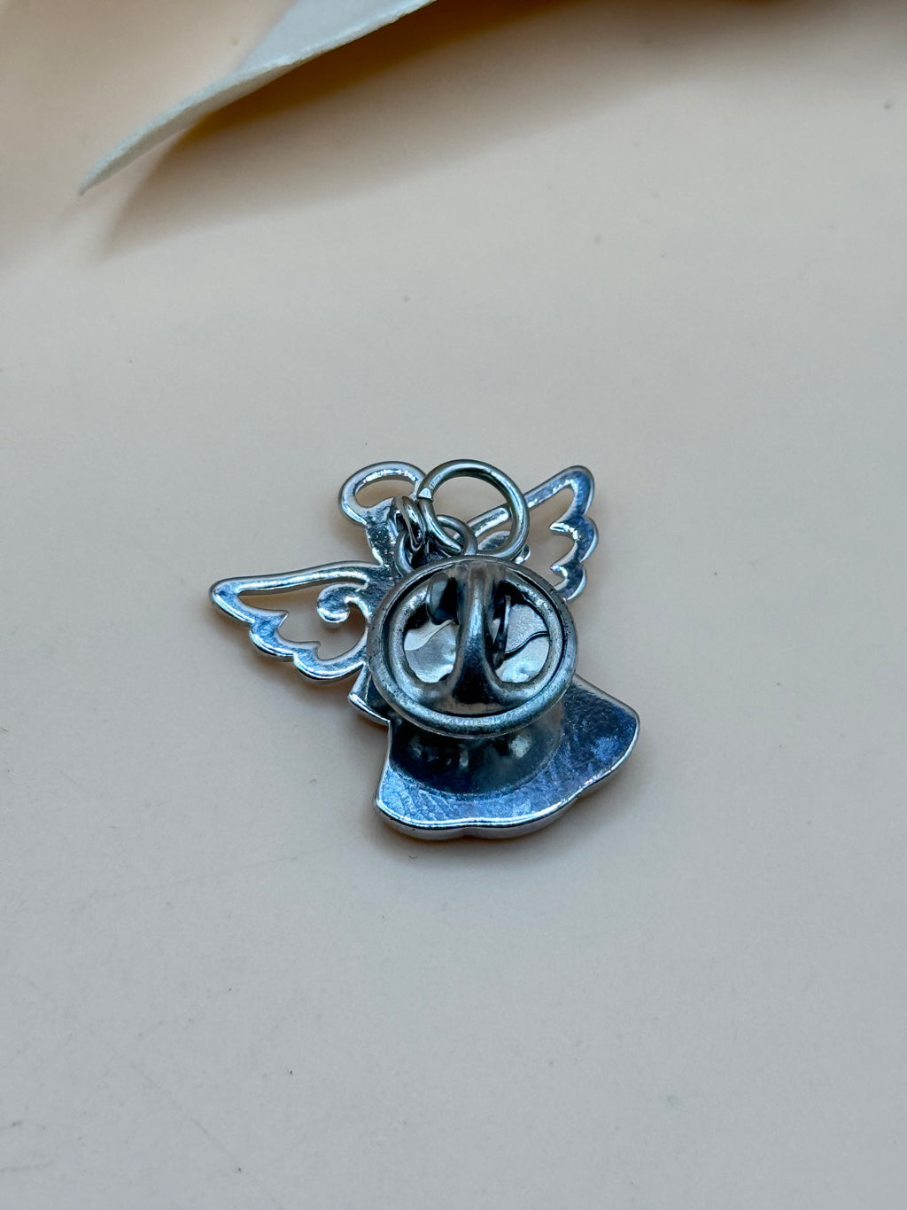 Silver Tone Green Enamel Angel Brooch Pendant