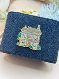 Gold Tone Enamel Victorian House Lapel Pin