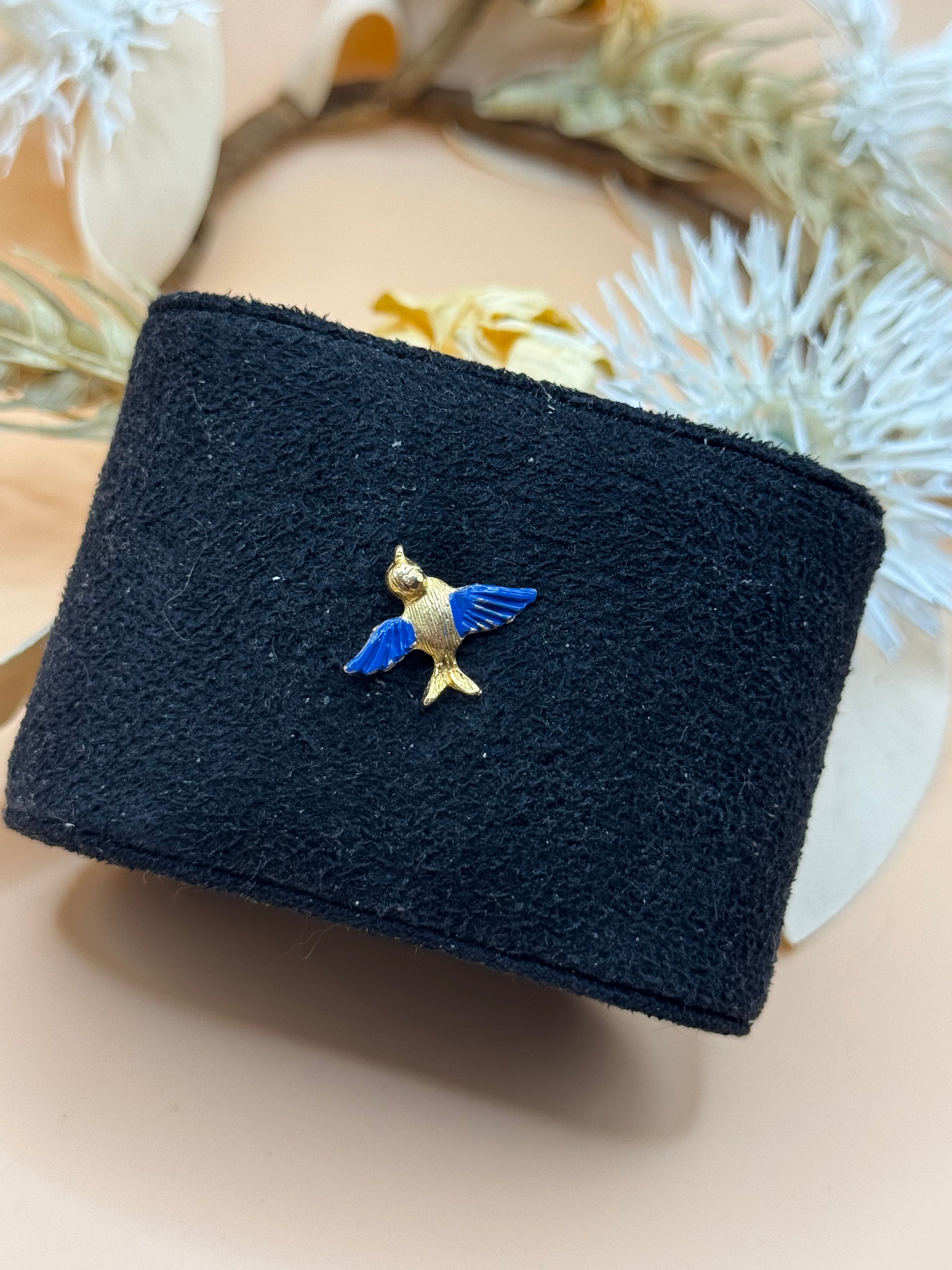 Vintage Gold Tone Blue Enamel Flying Bird Lapel Pin