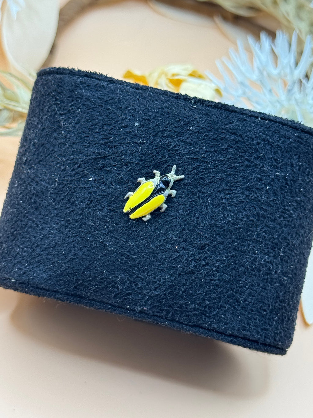 Yellow and Black Enamel Beetle Lapel Pin