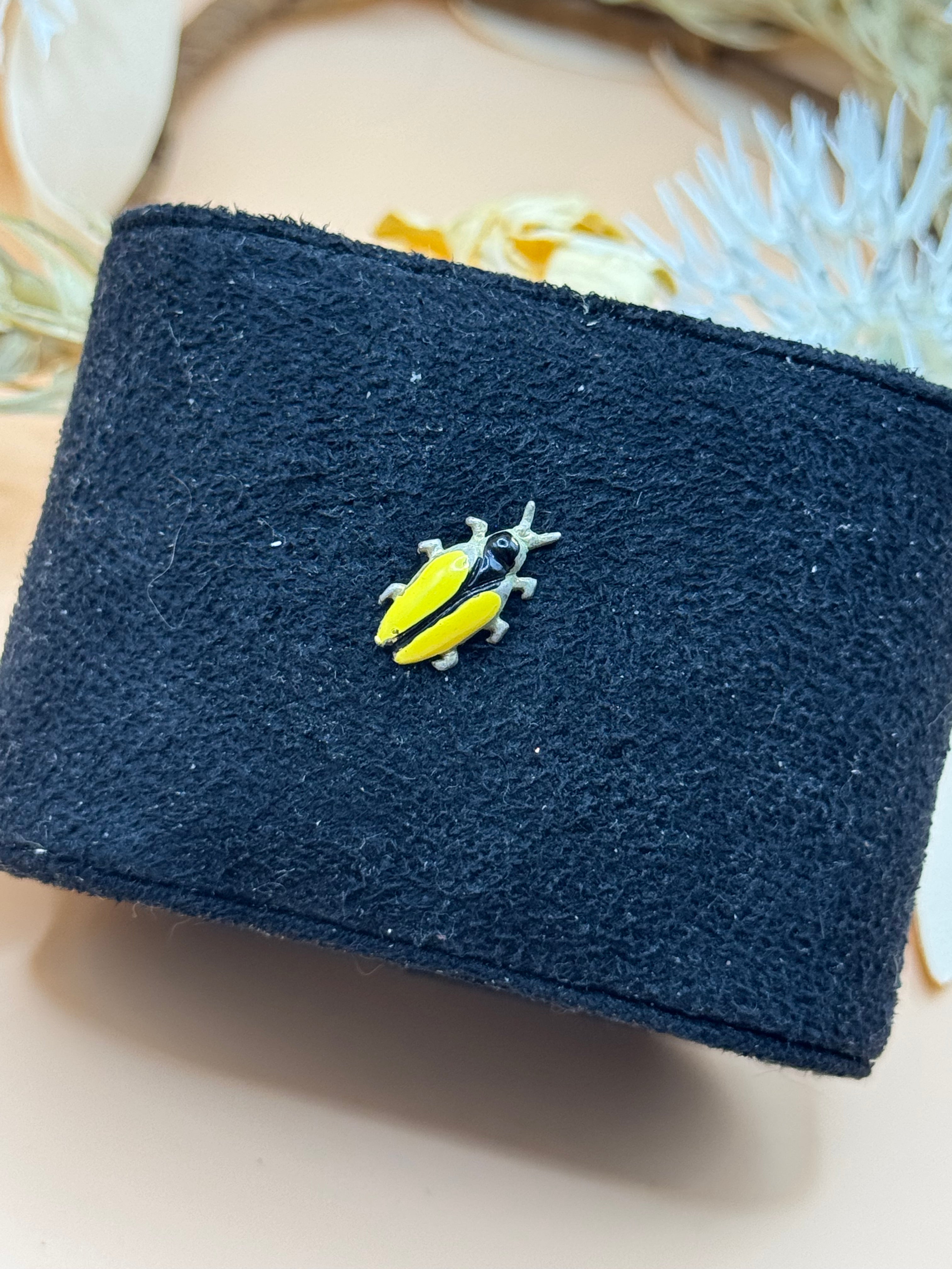 Yellow and Black Enamel Beetle Lapel Pin