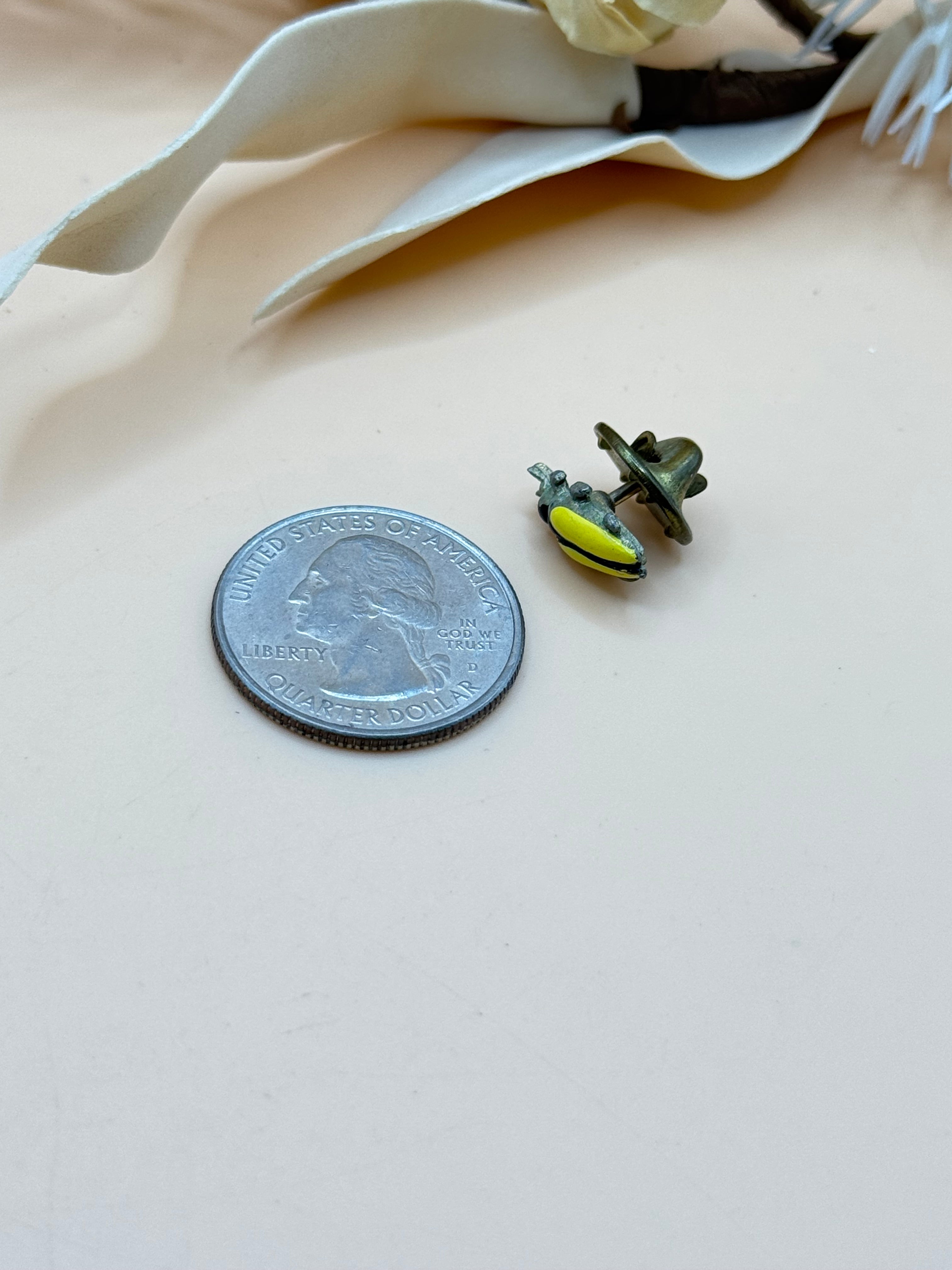Yellow and Black Enamel Beetle Lapel Pin