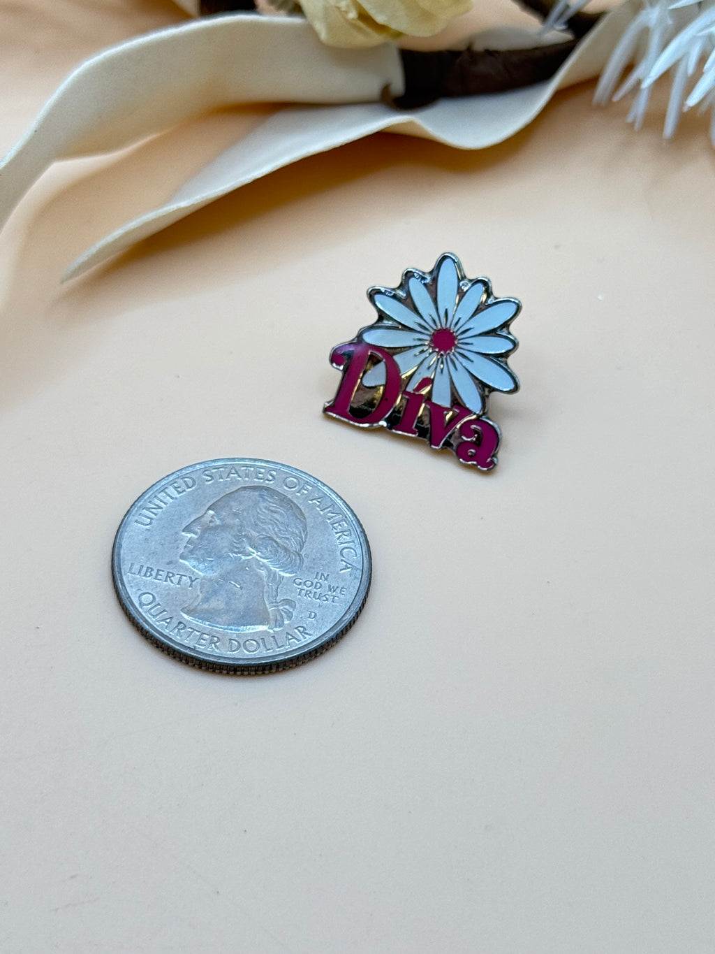 Diva Pink and White Floral Enamel Lapel Pin
