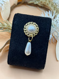 Gold Tone Faux Pearl Dangle Lapel Pin