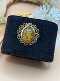 Vintage Gold Tone Guardian Angel Religious Image Filigree Pin