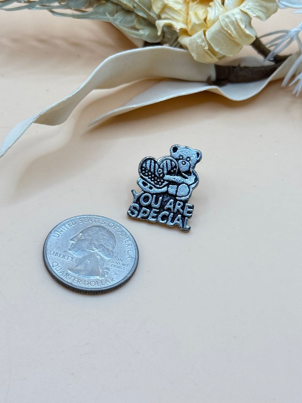 Silver Tone Teddy Bear “You Are Special” Heart Lapel Pin