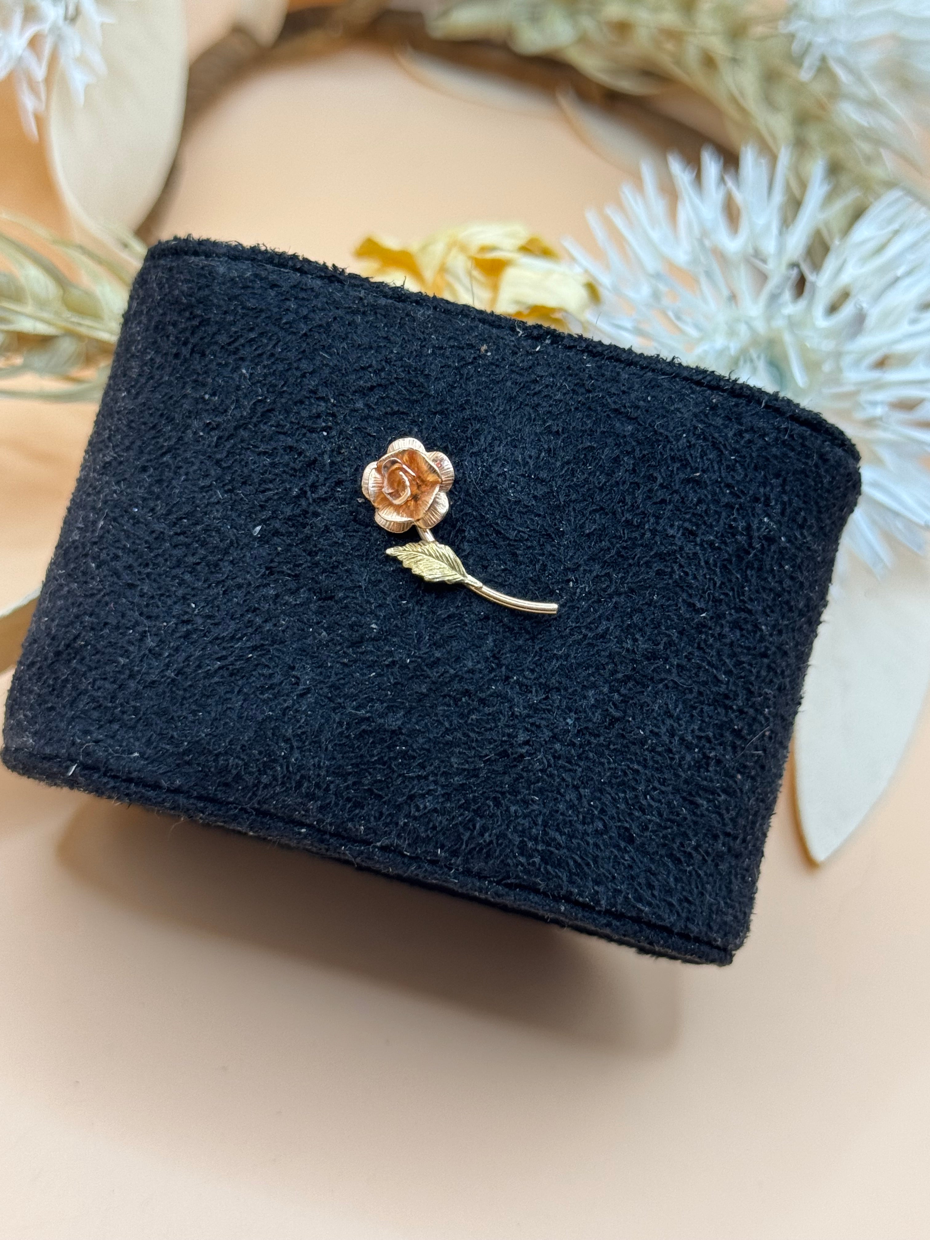 Vintage Gold Tone Rose Flower Lapel Pin with Copper Tone Bloom