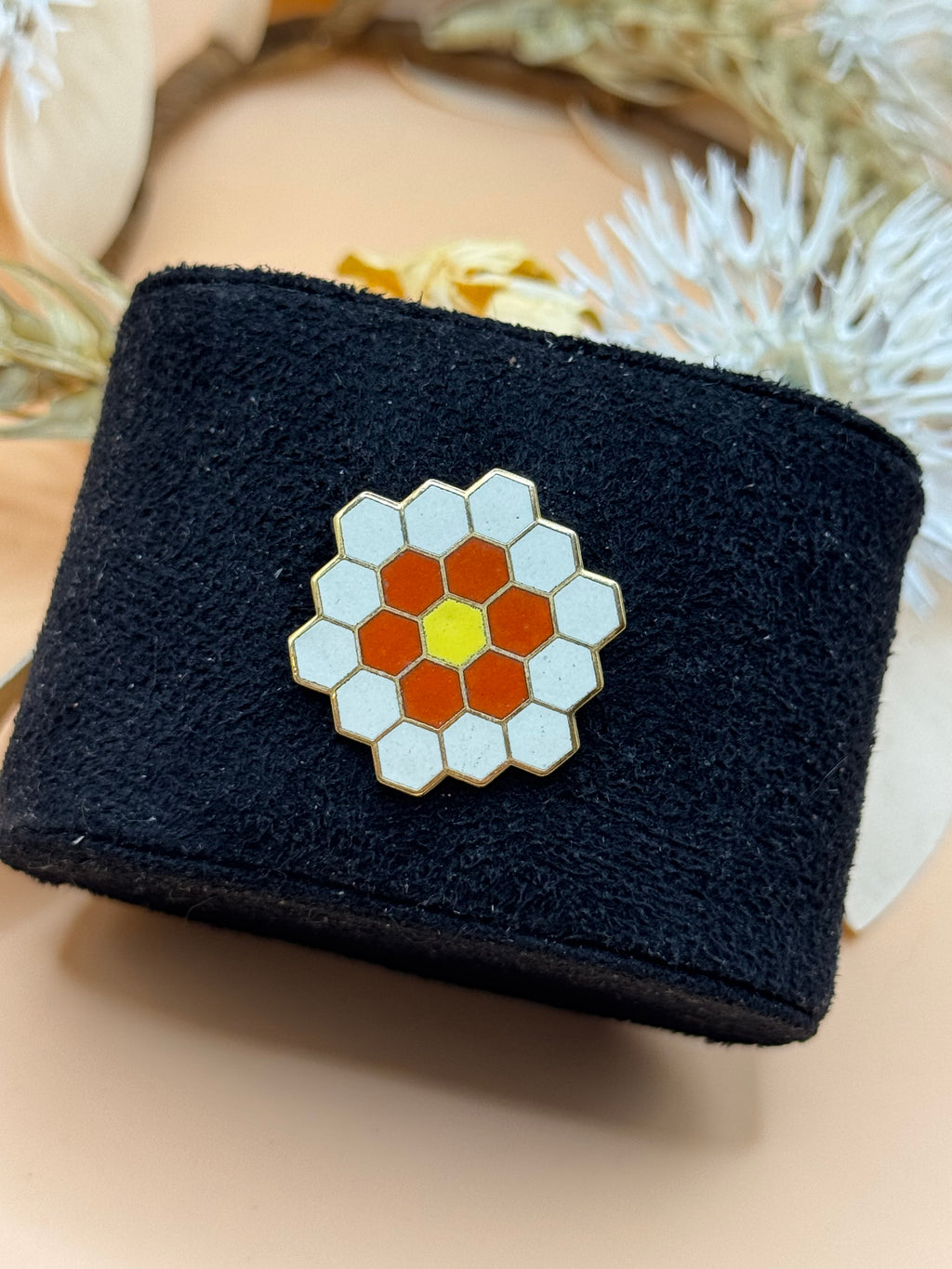 Vintage And Sew On Geometric Enamel Flower Lapel Pin