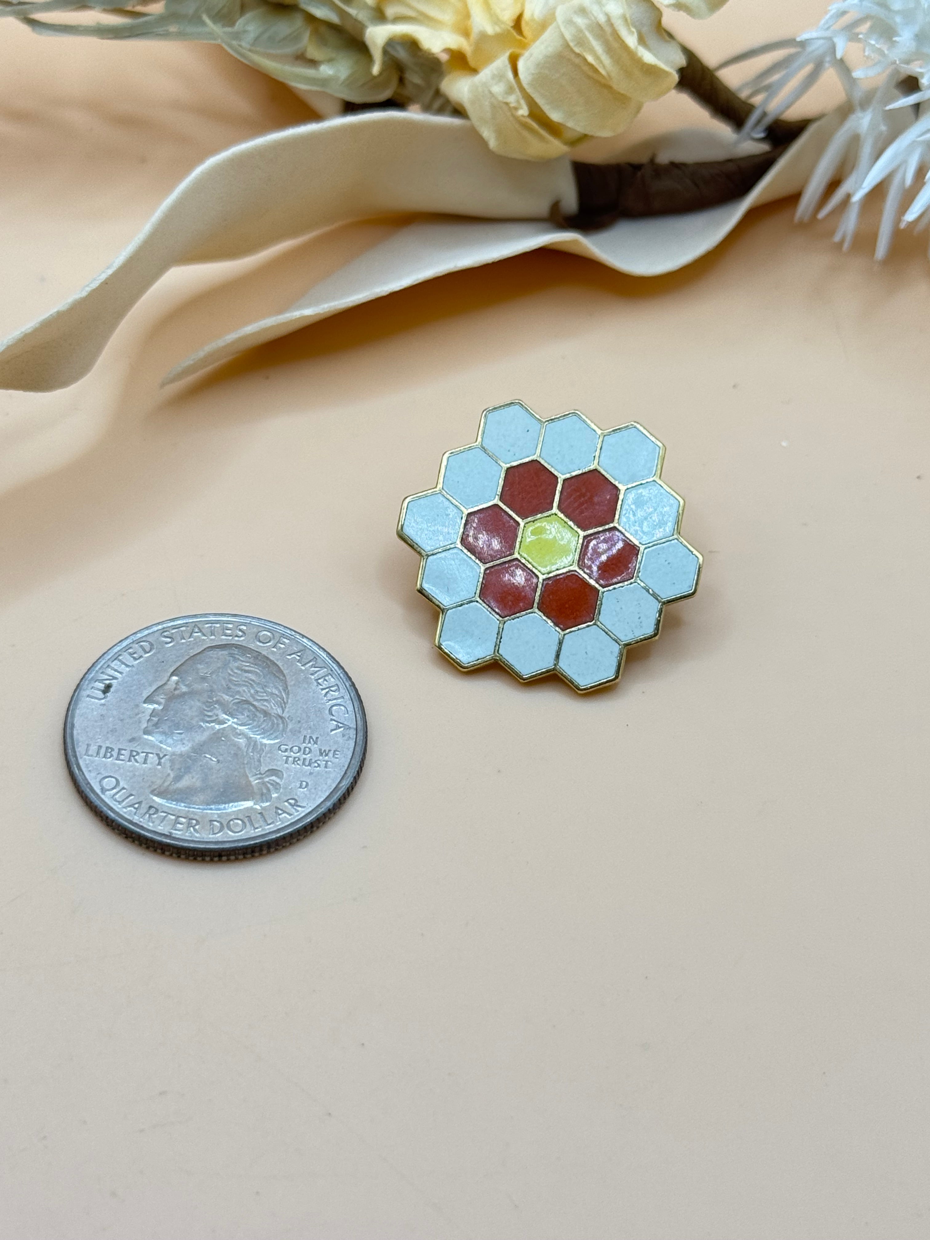 Vintage And Sew On Geometric Enamel Flower Lapel Pin