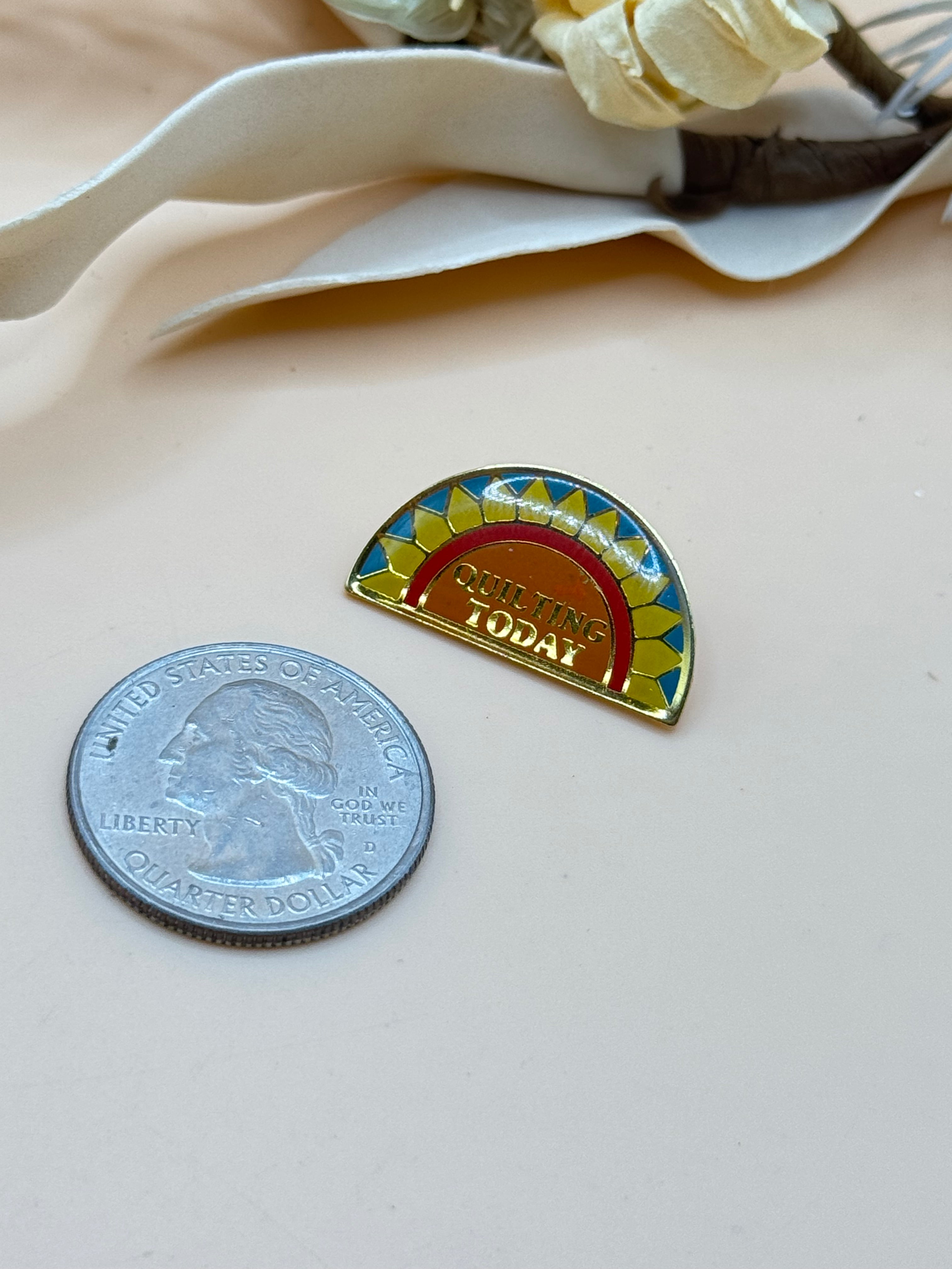 Quilting Today Colorful Enamel Sunrise Gold Tone Lapel Pin
