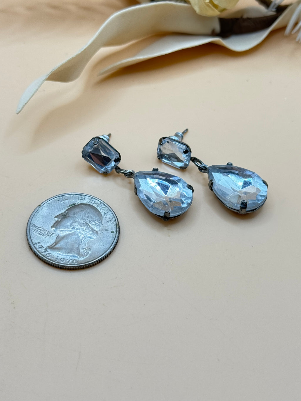 Silver Tone Clear Faceted Teardrop Dangle Earrings
