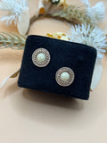 Light Rose Gold Tone Cream Faceted Round Stud Earrings