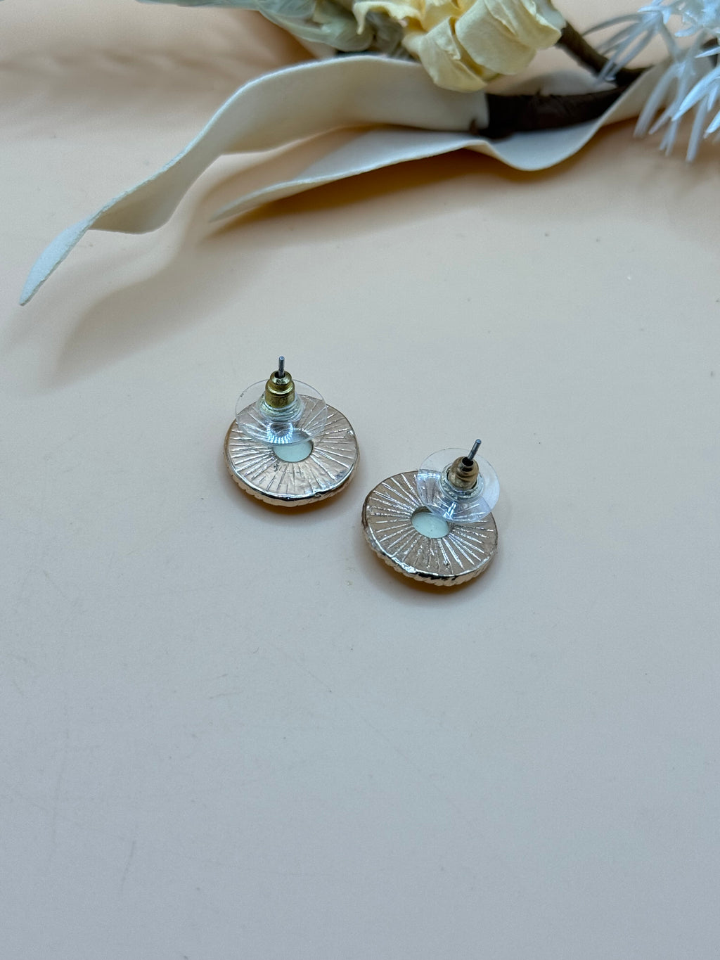 Light Rose Gold Tone Cream Faceted Round Stud Earrings