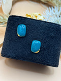 Green Marbled Gold Tone Rectangular Stud Earrings