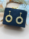 Vintage Gold Tone Ornate Open Circle Dangle Pierced Earrings