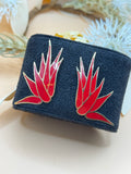 Vintage Red Enamel Gold Tone Abstract Leaf Statement Pierced Earrings