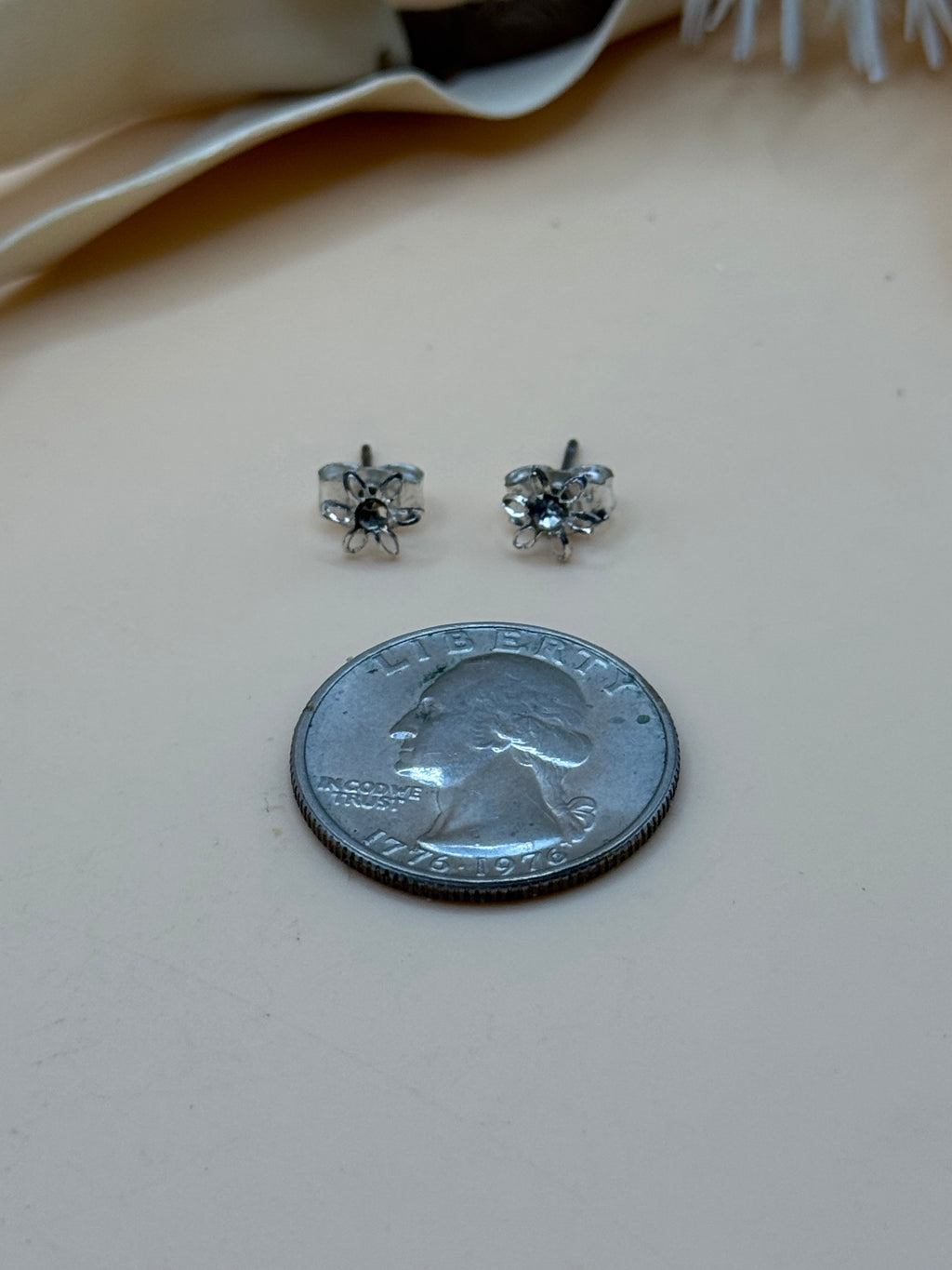 Silver Tone Clear Rhinestone Flower Stud Earrings