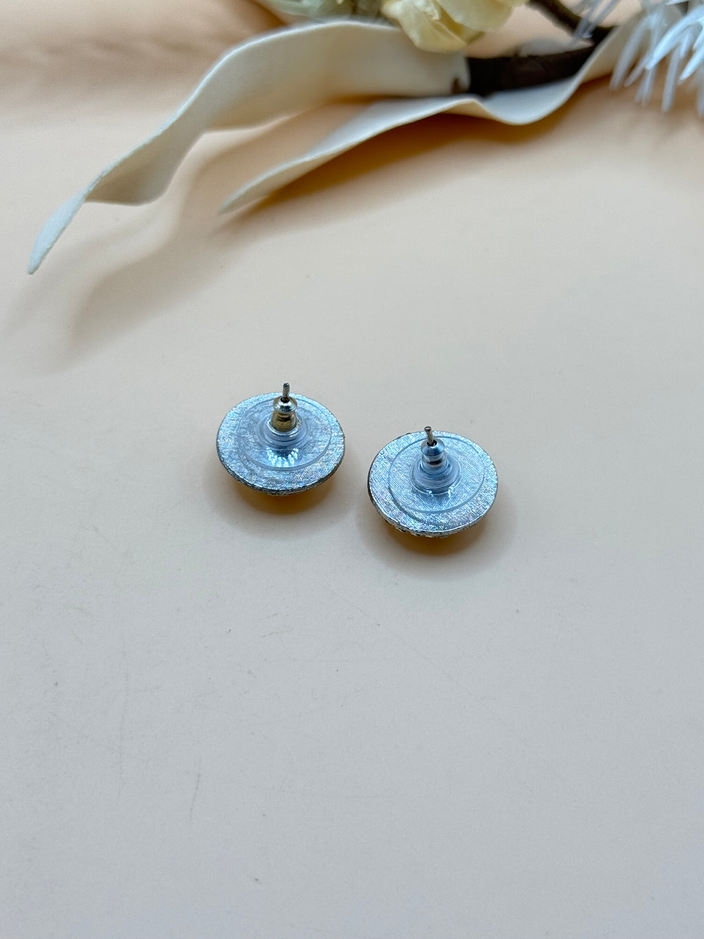 Silver Tone Faux Pearl and Clear Rhinestone Halo Stud Earrings
