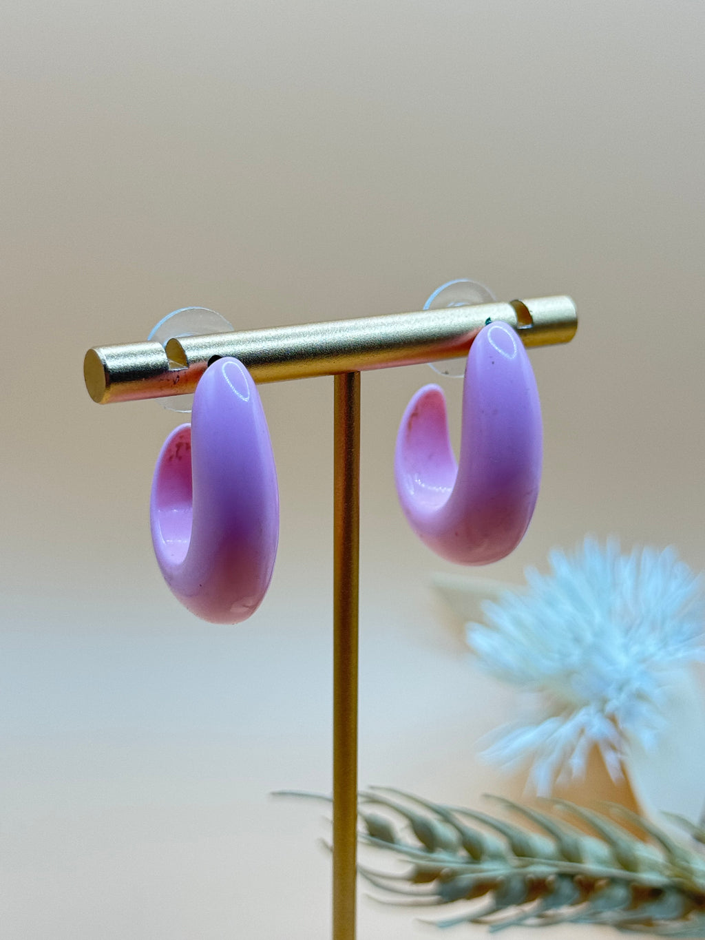 Pink Chunky Open Hoop Pierced Earrings
