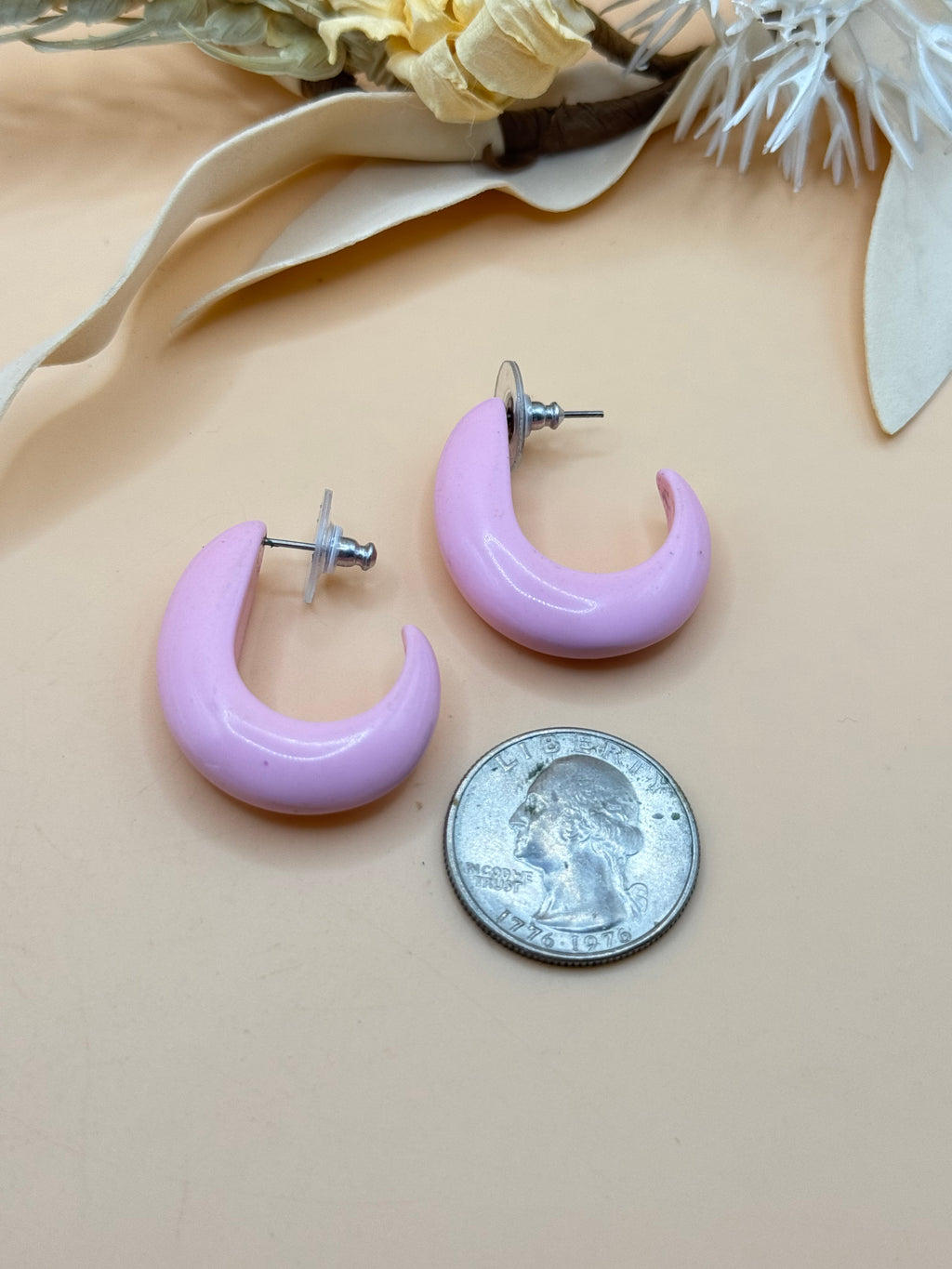 Pink Chunky Open Hoop Pierced Earrings