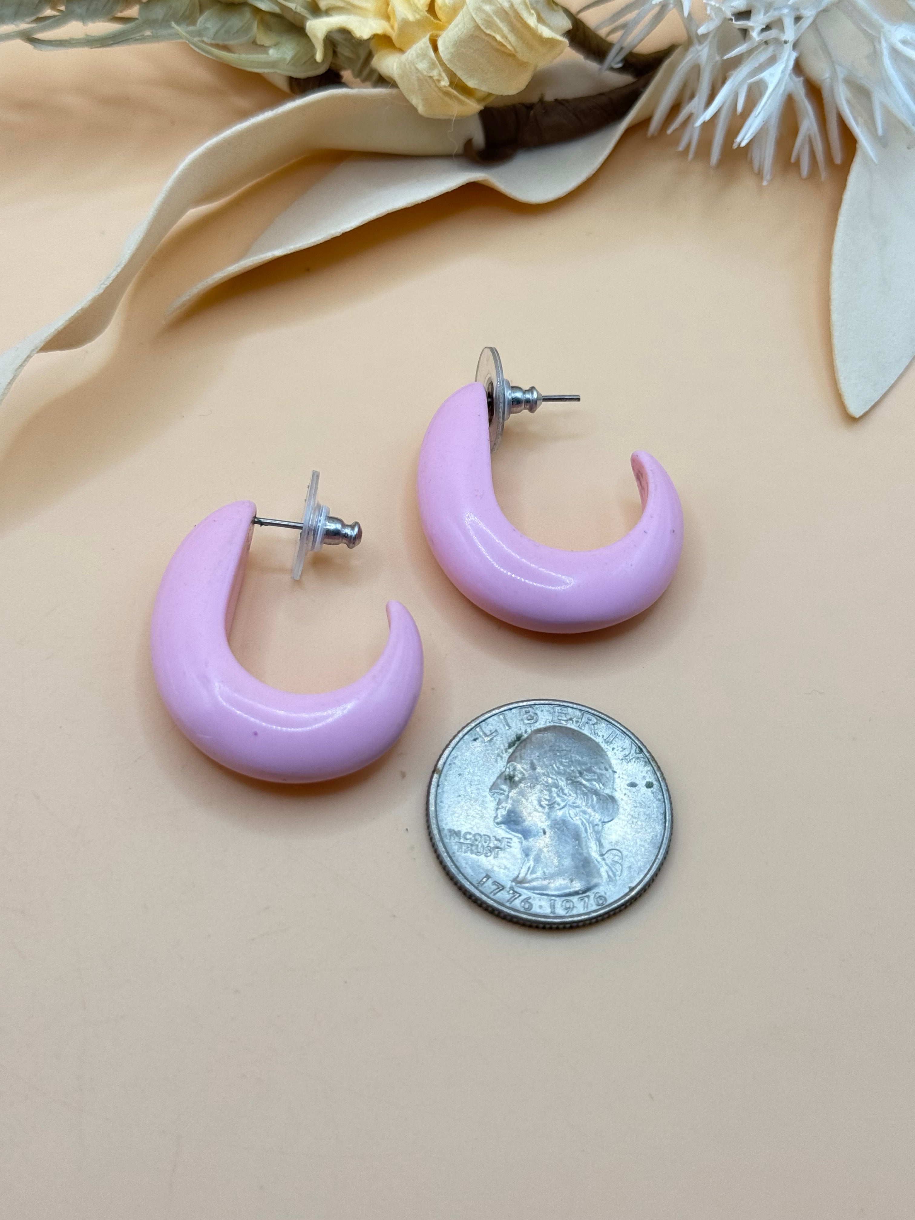 Pink Chunky Open Hoop Pierced Earrings