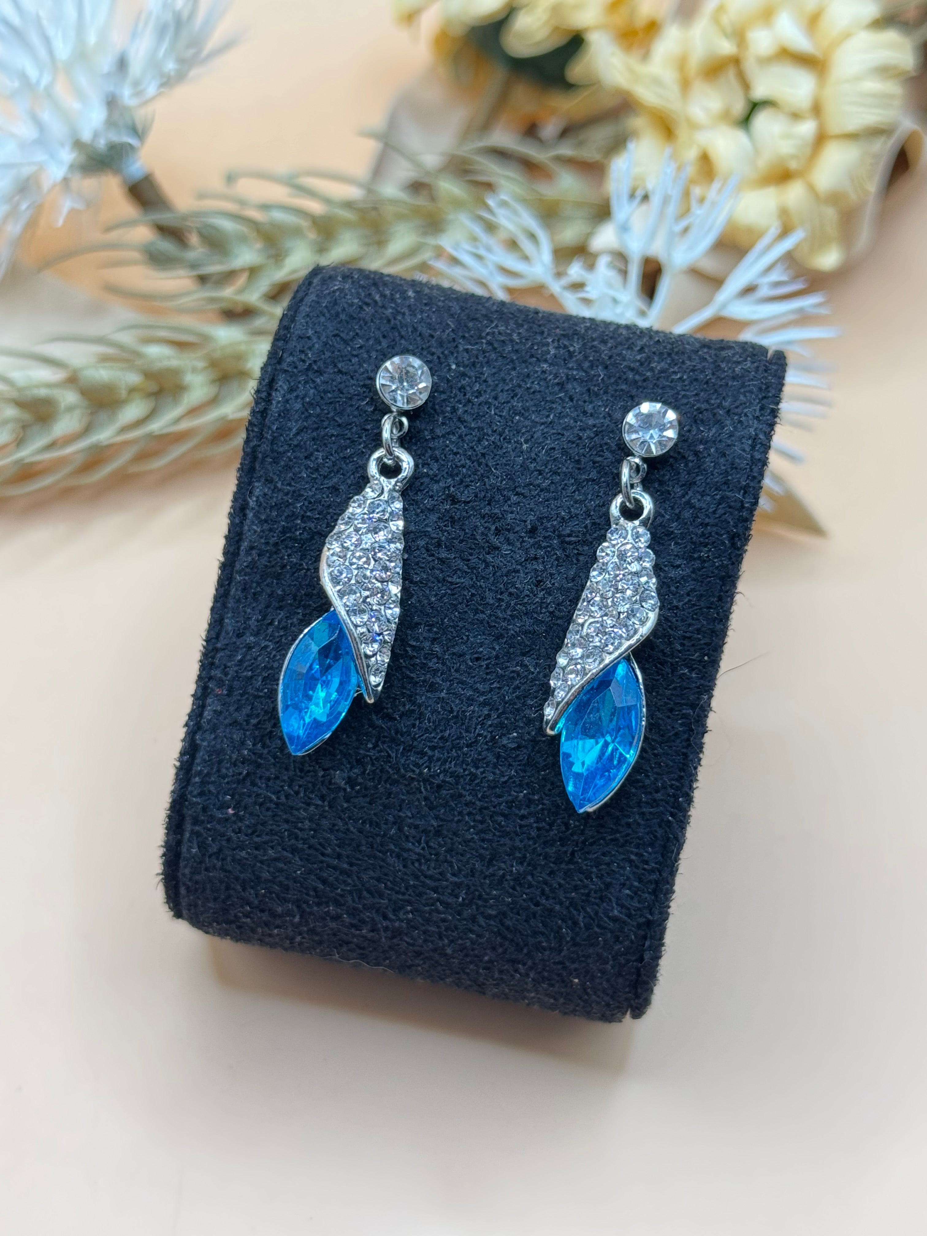 Blue and Clear Rhinestone Silver-Tone Dangle Earrings
