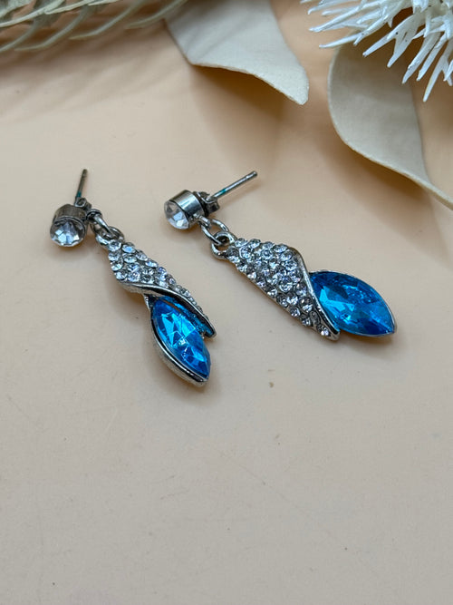 Blue and Clear Rhinestone Silver-Tone Dangle Earrings