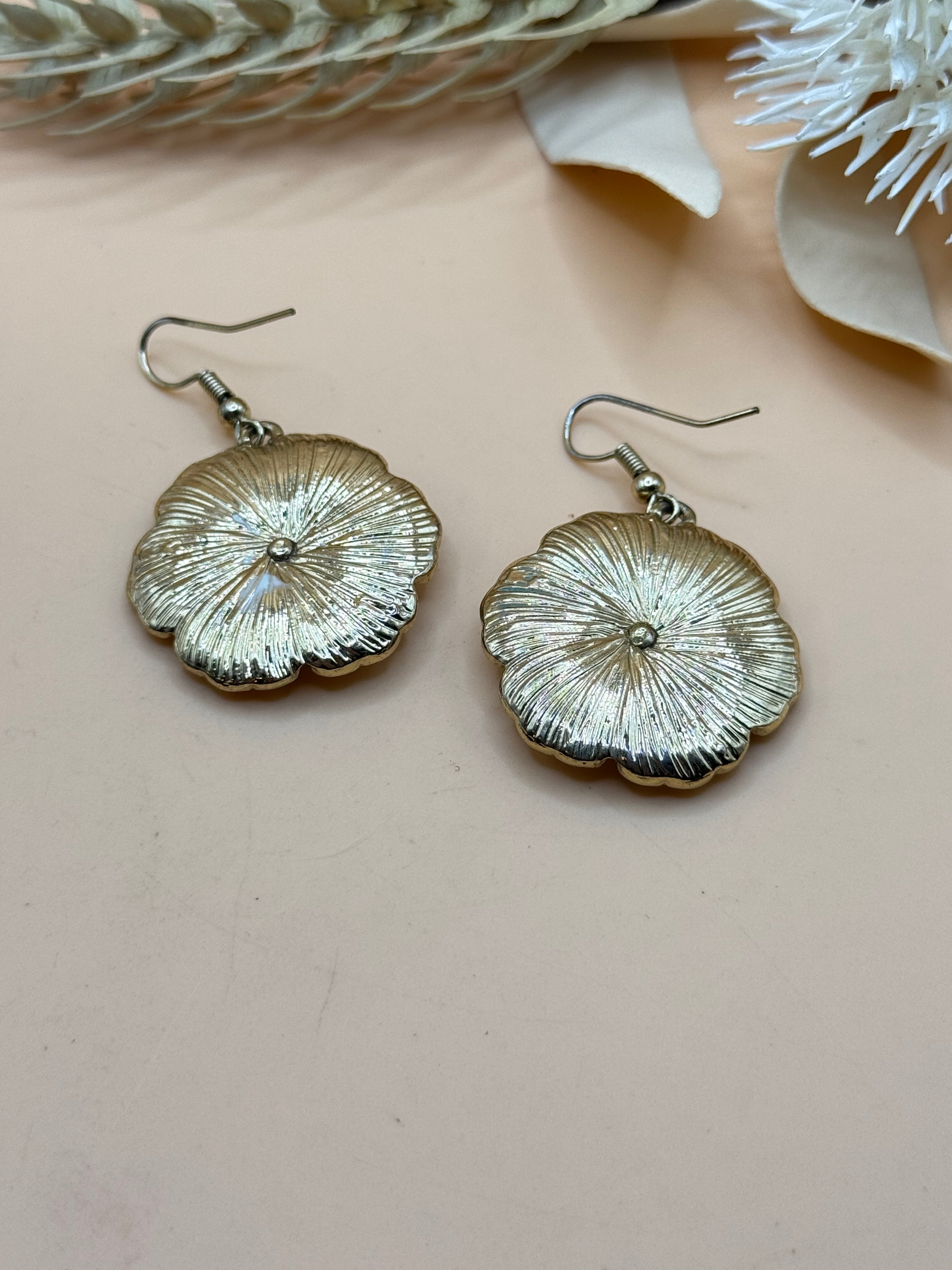 White Floral Enamel Silver-Tone Dangle Earrings