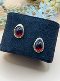 Avon Gold-Tone Burgundy Cabochon Teardrop Stud Earrings