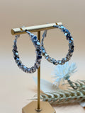 Silver-Tone Faceted Beaded Hoop Earrings