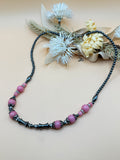 Pink Bead & Hematite Tone Statement Necklace 18 Inch