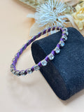 Purple Thread-Wrapped Clear Rhinestone Bangle Bracelet