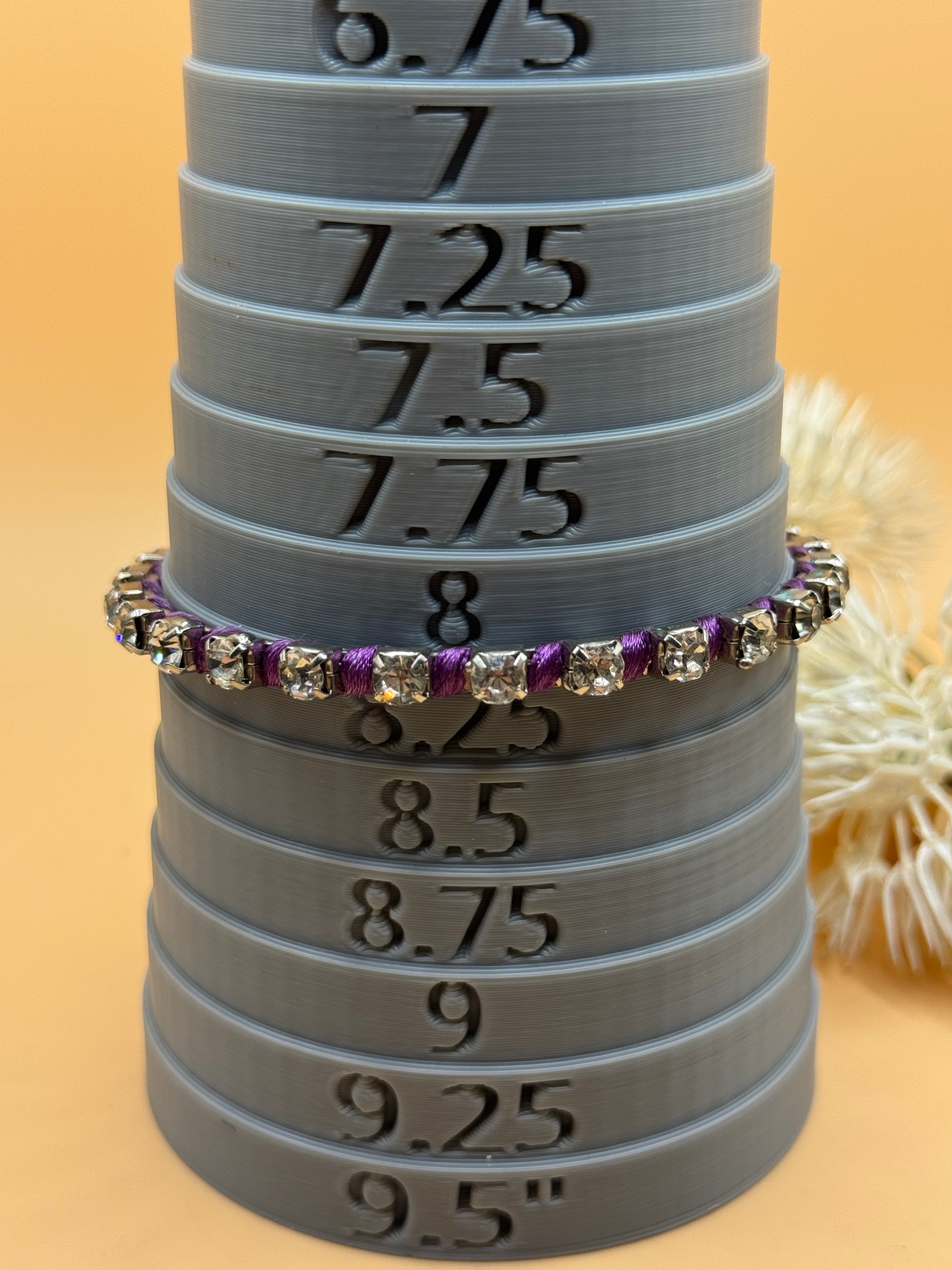 Purple Thread-Wrapped Clear Rhinestone Bangle Bracelet