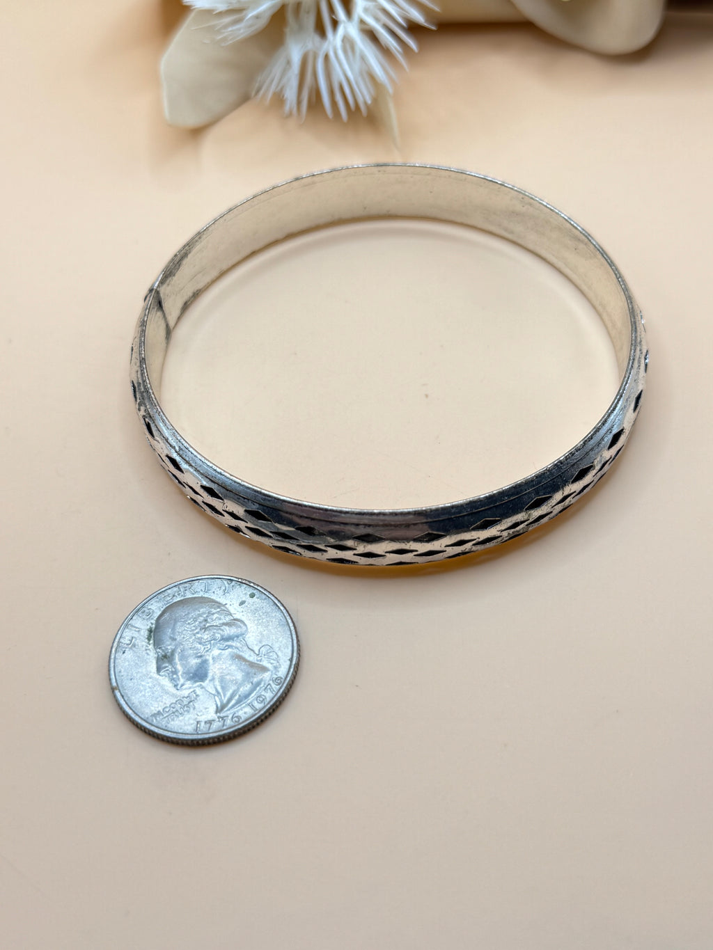 Silver Tone Geometric Cutout Bangle Bracelet
