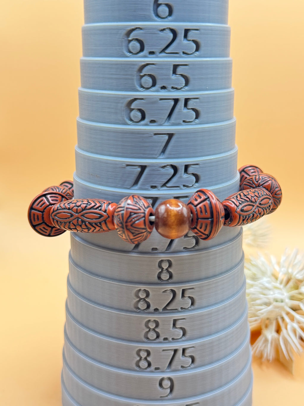 Brown Tribal Pattern Mixed Bead Stretch Bracelet