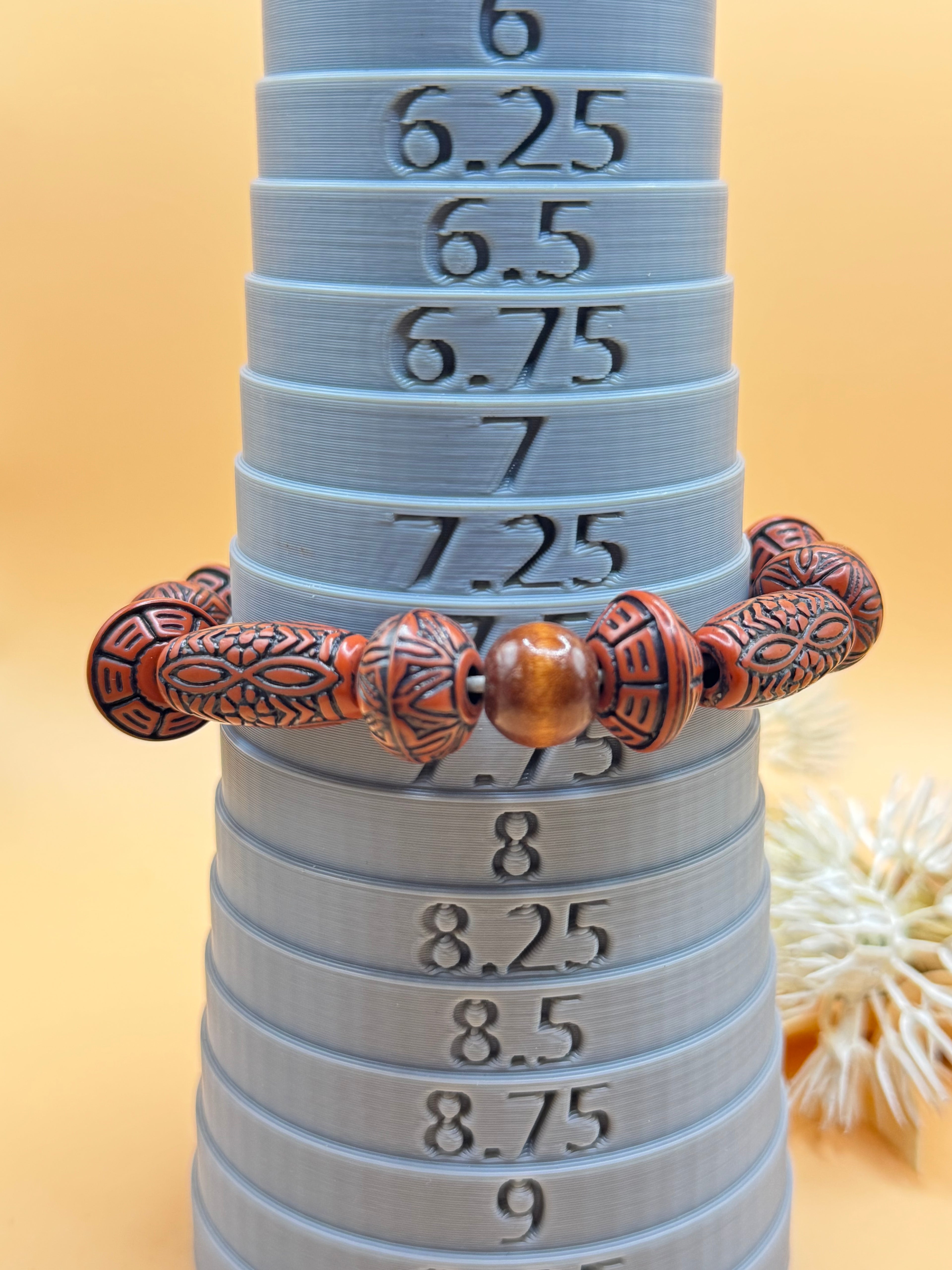 Brown Tribal Pattern Mixed Bead Stretch Bracelet